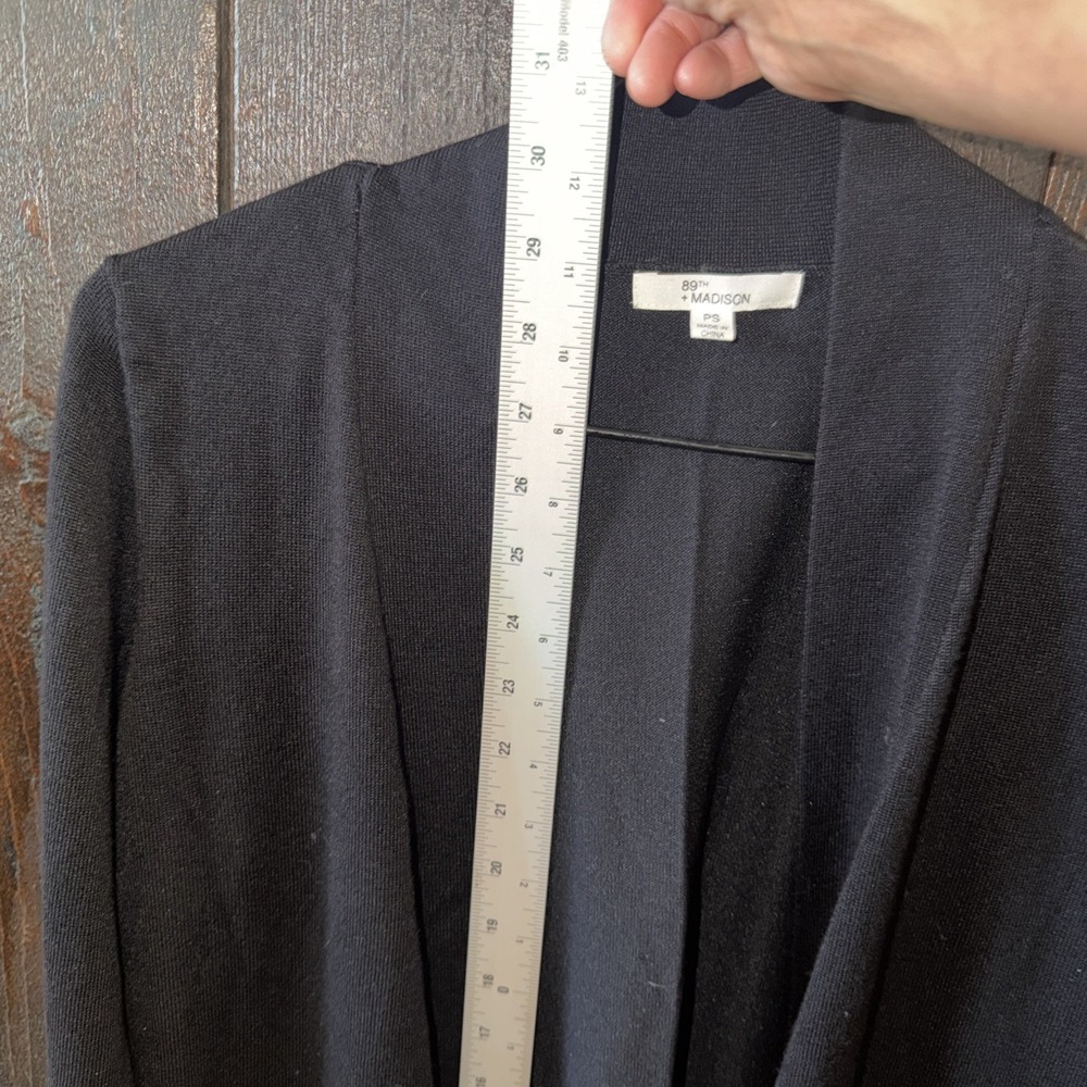 89 + Madison Open Front Long Sleeve Black Cardigan Sweater Womens Size PS Pocket - Picture 10 of 10